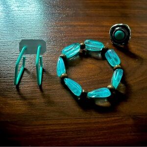 Blue Turquoise Colored Bracelet, Ring & Earring Set